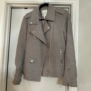 Avec Les Filles Moto Tweed Jacket Linen Cotton Blend Preppy Gray